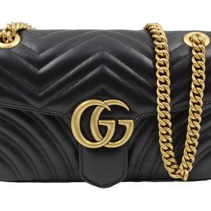 Gucci Calfskin Matelasse Small GG Marmont Black Shoulder Bag